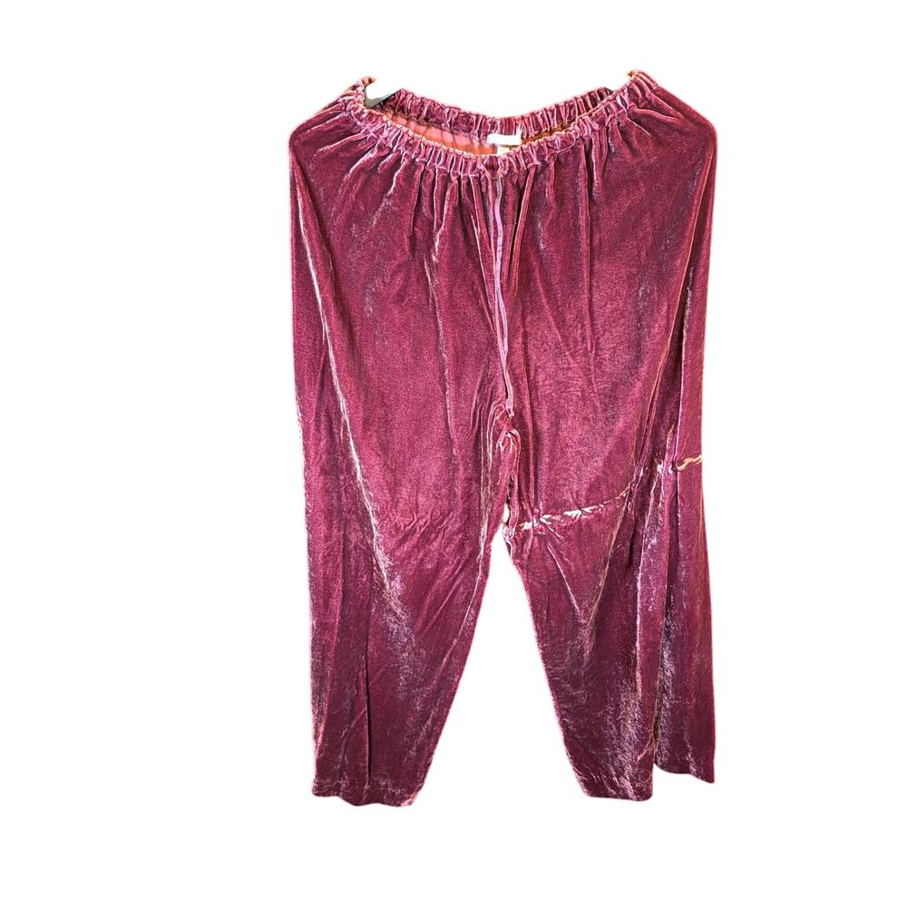 Dosa Burgundy Silk Velvet Lounge Pants Size 2 Boho Artisan Wide Leg Pull On